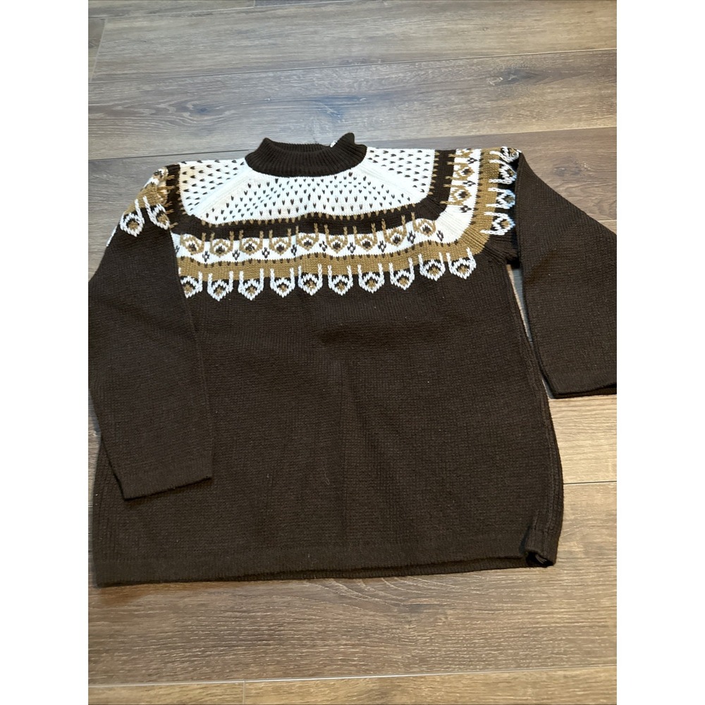 Rare Vintage Made In Korea Mockneck 1970s Sweater Brown Acrylic Cottagecore